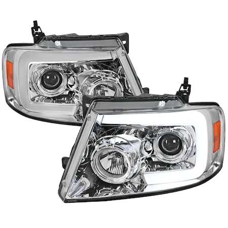 Spec-D Tuning 04-08 Ford F150 Projector Headlights- Chrome Housing With Clear Lens 2LHP-F15004-SQ-RS